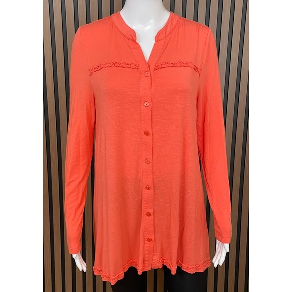 Soft Surroundings Tops - Soft Surroundings Graciela Women's Top Shirt Tunic Button Up Split Neck M Orange
